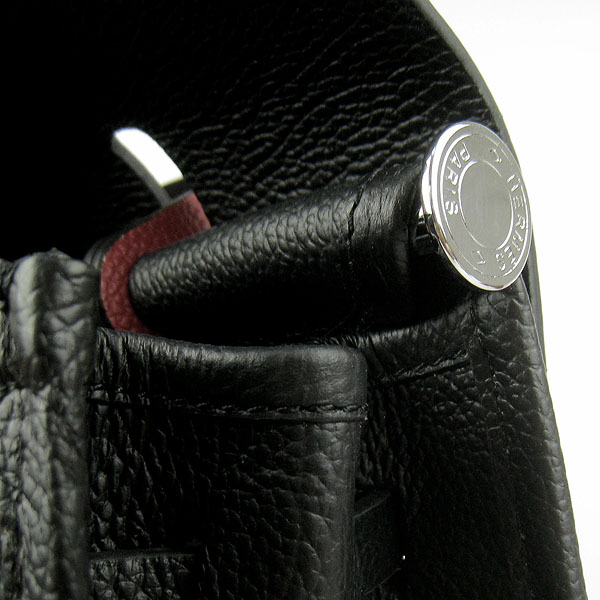 7A Replica Hermes Black/Red Kelly 32cm Togo Leather Bag 60667